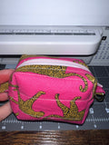Quilted Pink big cat mini boxy pouch